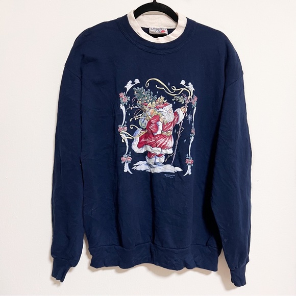 Vintage Navy Santa Christmas Sweatshirt - Picture 3 of 4